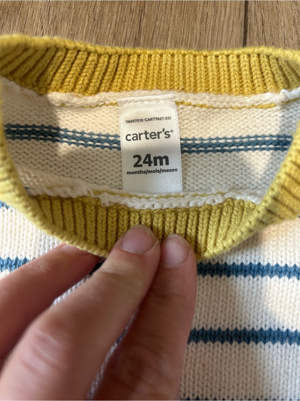 Carter's Cream Stripe Sweater with Blue Lines & Yellow Trim - Picture 3 of 3
